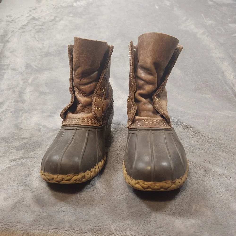 LL Bean Boots Bean Boots Womens 7 Wide Brown Leather‎ Duck Made In Maine Vintage